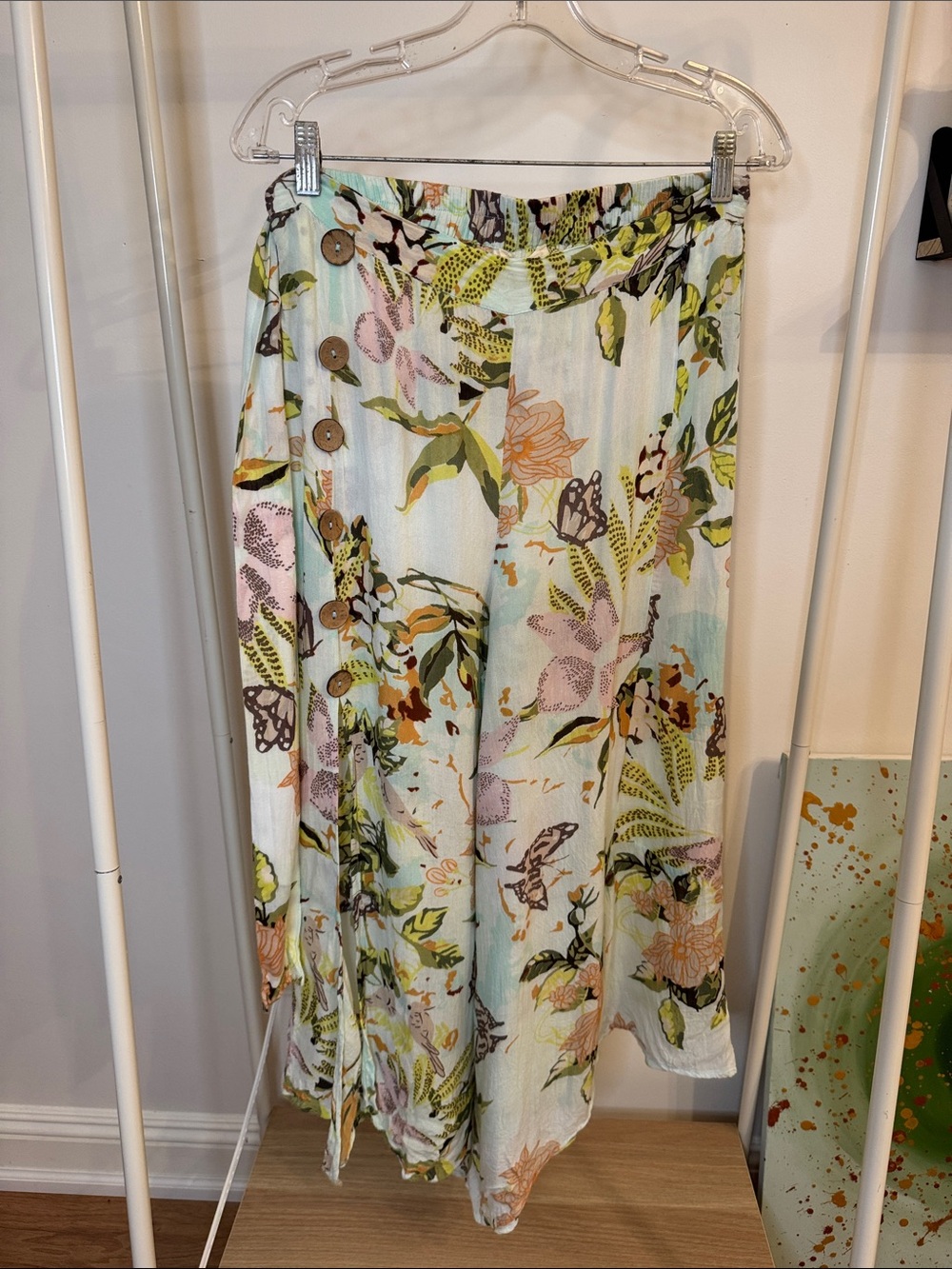 Floral Butterfly Flowy Pants in Pastel Mint and Pink